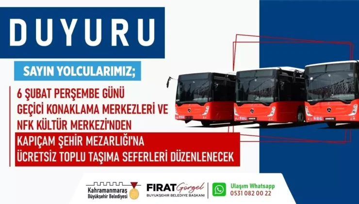 Deprem Şehitleri İçin Ücretsiz Toplu Taşıma Seferleri
