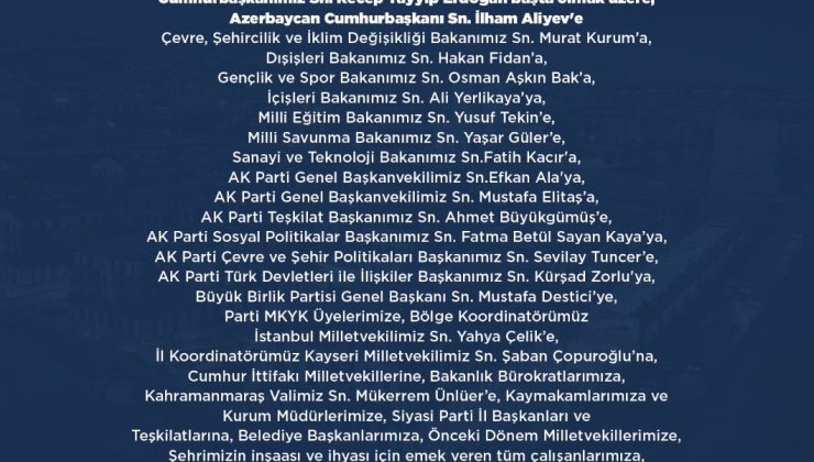 AK Parti Kahramanmaraş İl Başkanlığından Kahramanmaraş’a Teşekkür