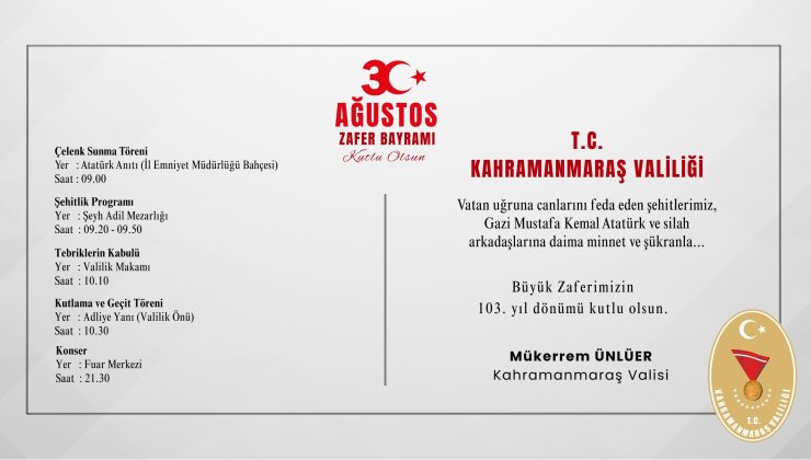 30 Ağustos Zafer Bayramı Kutlama Programı Belli Oldu