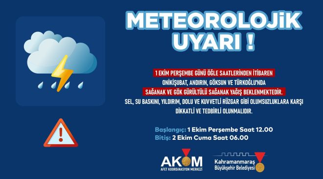 Kahramanmaraş’ta Kuvvetli Sağanak Alarmı: 4 İlçe İçin Uyarı